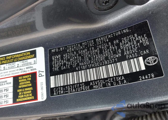 4T1BF1FK0EU393371: 43393962