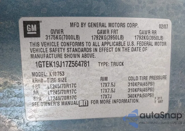 1GTEK19J17Z564781: 43394037