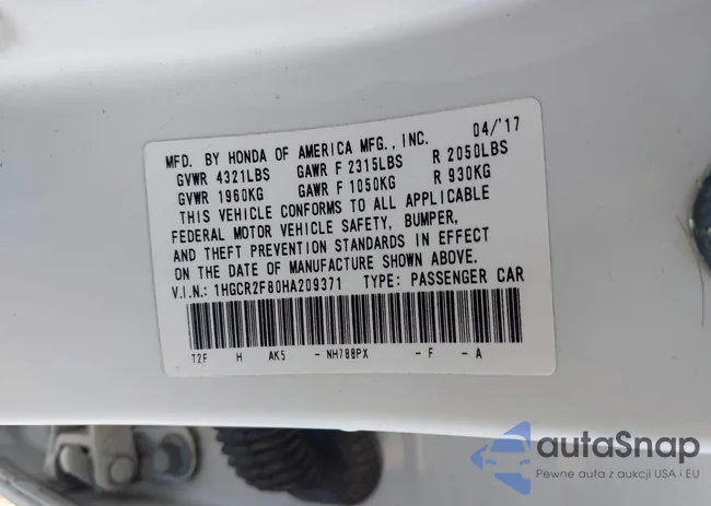 1HGCR2F80HA209371: 43394133