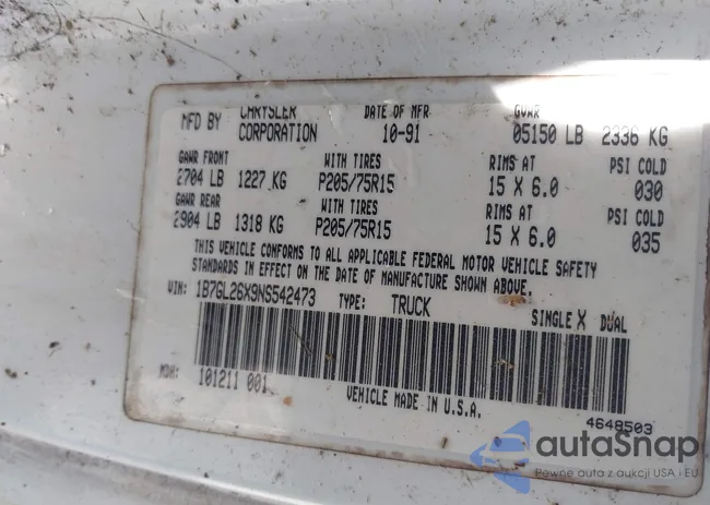 1B7GL26X9NS542473: 43393393