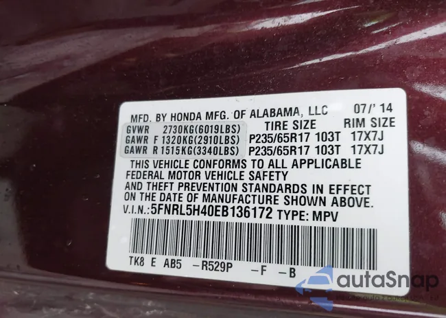 5FNRL5H40EB136172: 43393417