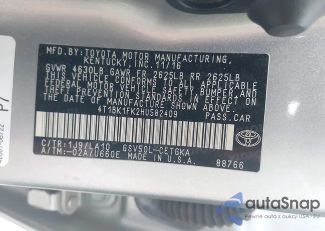 4T1BK1FK2HU582409: 43393584