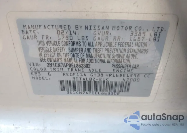 3N1CN7AP0EL863302: 43394656