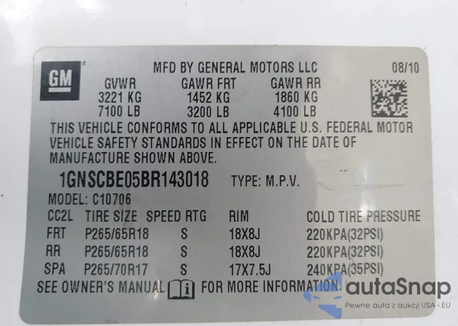 1GNSCBE05BR143018: 43394741