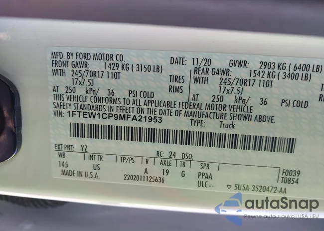 1FTEW1CP9MFA21953: 43394807