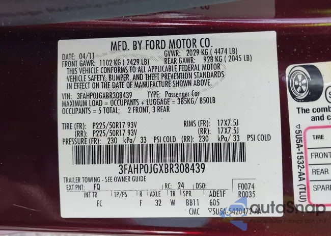 3FAHP0JGXBR308439: 43394868