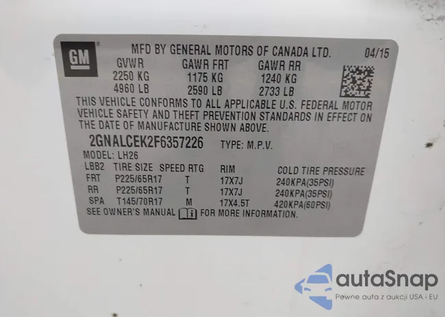 2GNALCEK2F6357226: 43394964