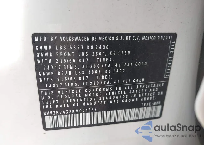 3VV2B7AX3KM004357: 43395115