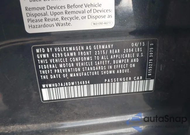 WVWHD7AJ8DW134894: 43395222