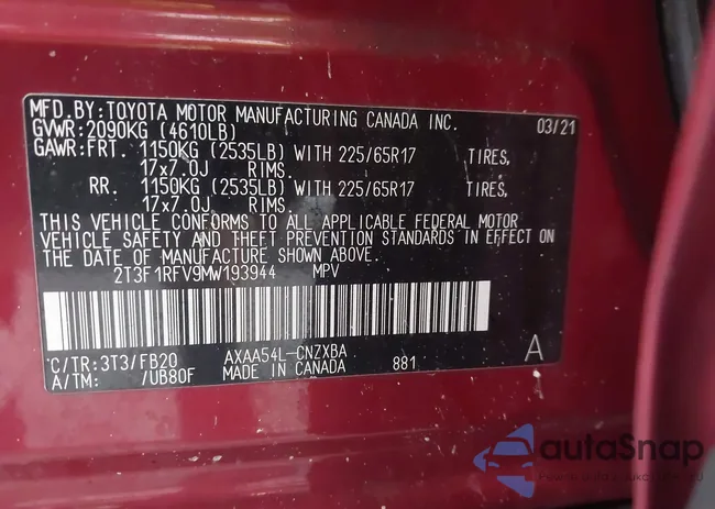 2T3F1RFV9MW193944: 43394300