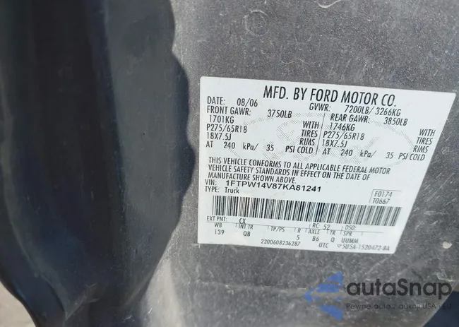 1FTPW14V87KA81241: 43394481