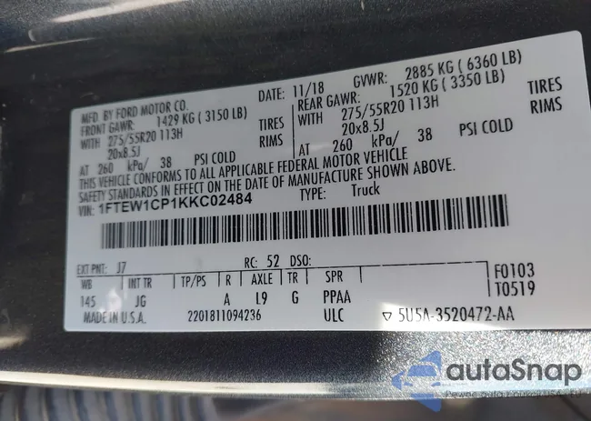 1FTEW1CP1KKC02484: 43394502