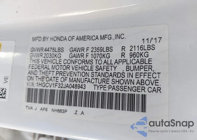 1HGCV1F32JA048943: 43394628