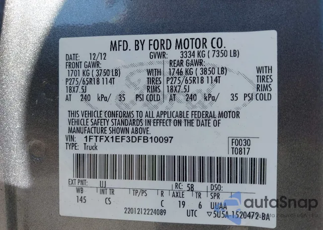 1FTFX1EF3DFB10097: 43395663