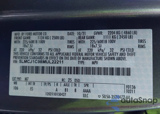 5LMCJ1C98MUL22211: 43395973