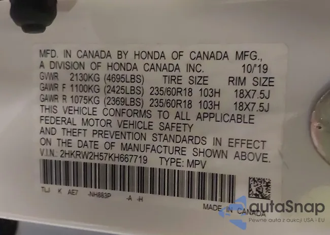 2HKRW2H57KH667719: 43396099