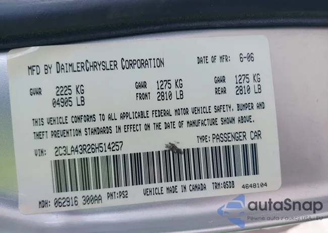 2C3LA43R26H514257: 43396106