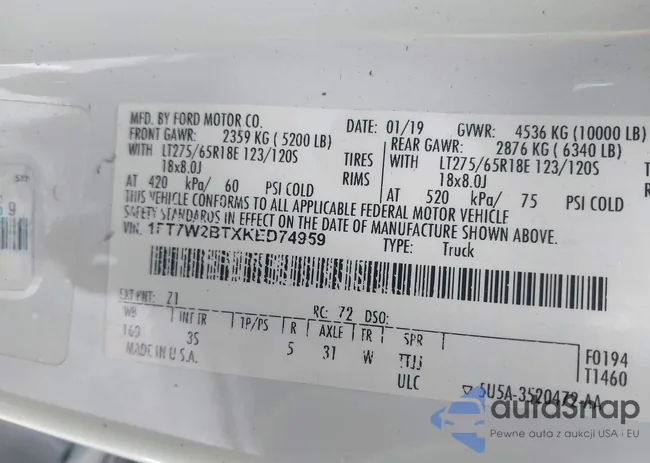 1FT7W2BTXKED74959: 43396204