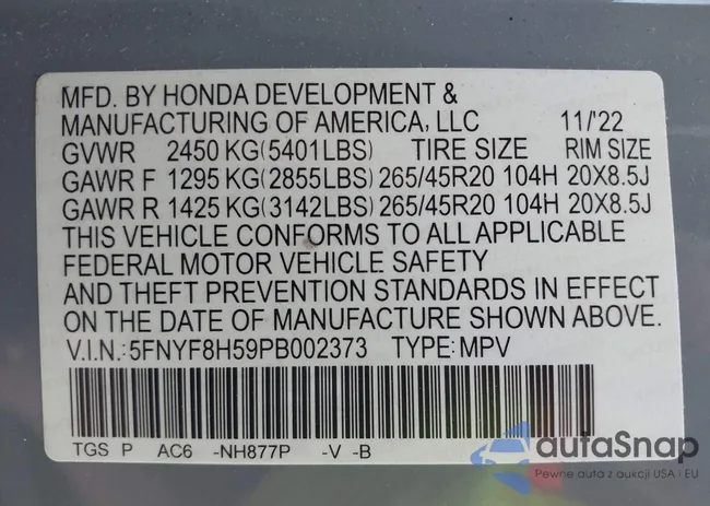 5FNYF8H59PB002373: 43396221