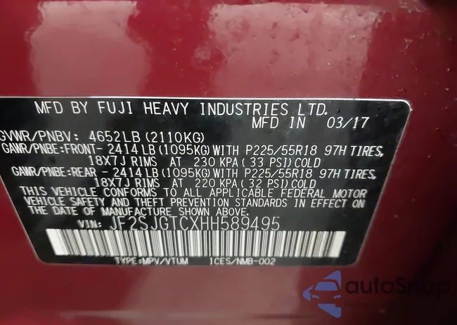 JF2SJGTCXHH589495: 43395308