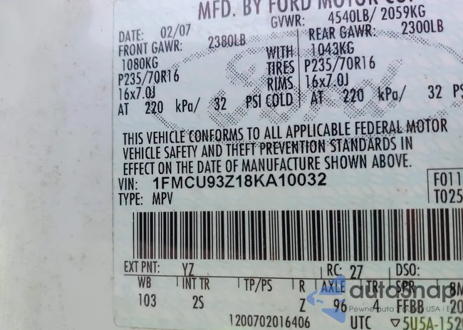 1FMCU93Z18KA10032: 43395410