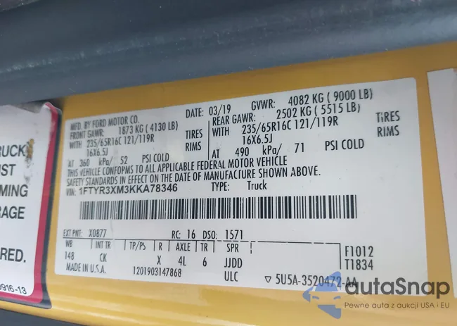 1FTYR3XM3KKA78346: 43395439