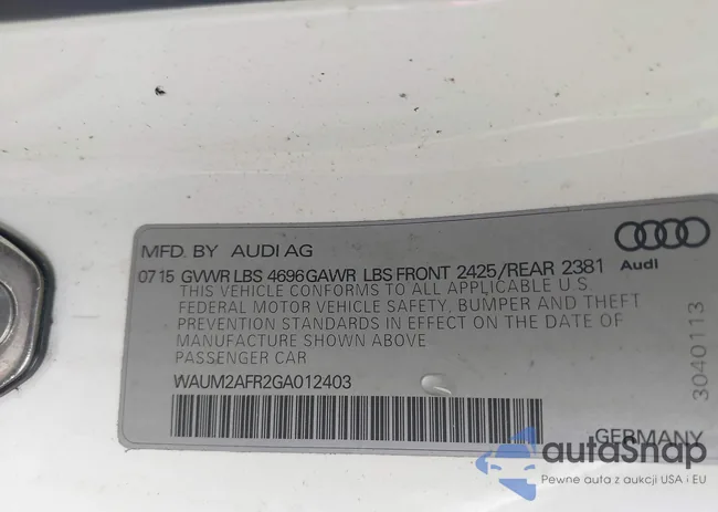 WAUM2AFR2GA012403: 43395478