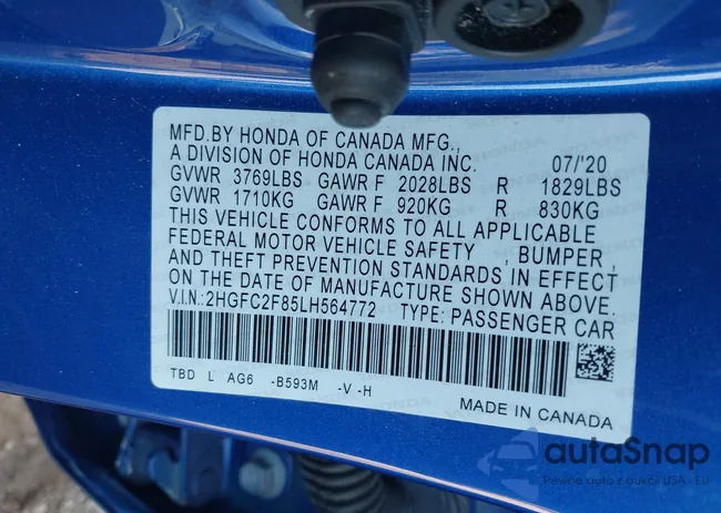 2HGFC2F85LH564772: 43395603