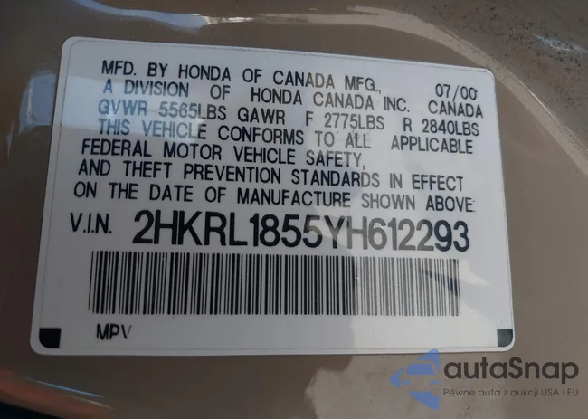 2HKRL1855YH612293: 43395605