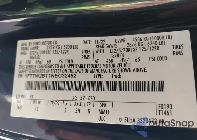 1FT7W2BT1NEG32452: 43396701