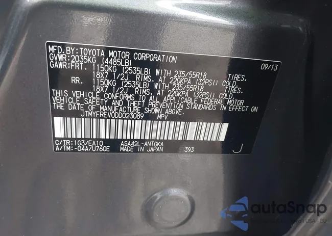 JTMYFREV0DD023089: 43397173