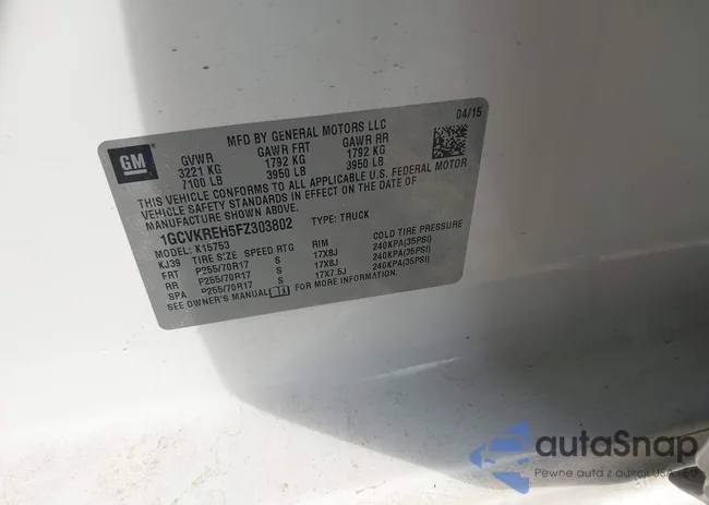 1GCVKREH5FZ303802: 43396237