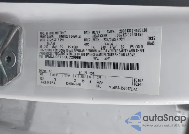 1FMCU0F76KUC20966: 43396255