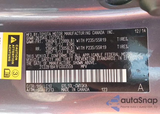 2T2ZB1BA1FC003559: 43396342