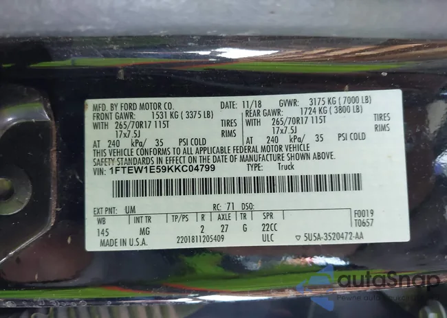 1FTEW1E59KKC04799: 43397272