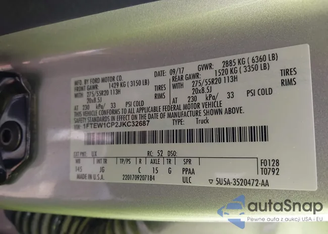 1FTEW1CP2JKC32687: 43397293