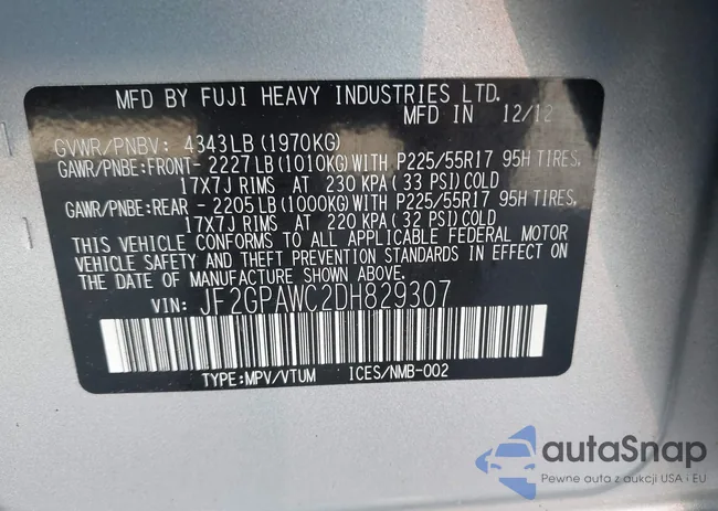 JF2GPAWC2DH829307: 43397394