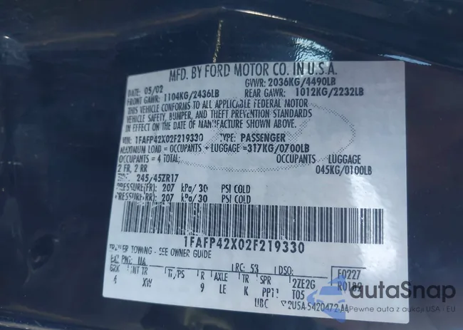 1FAFP42X02F219330: 43398652