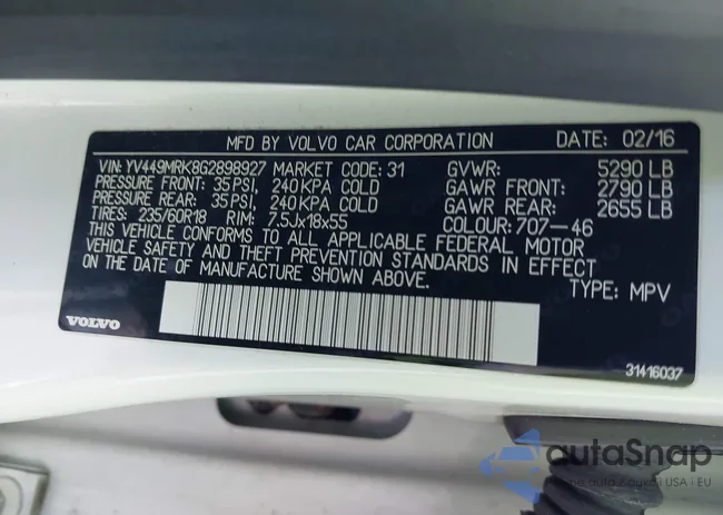 YV449MRK8G2898927: 43398685