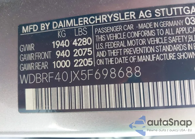 WDBRF40JX5F698688: 43398722