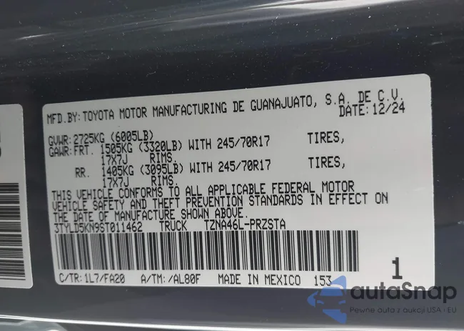 3TYLD5KN9ST011462: 43398958