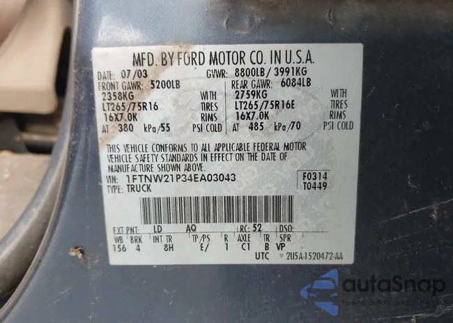 1FTNW21P34EA03043: 43398979