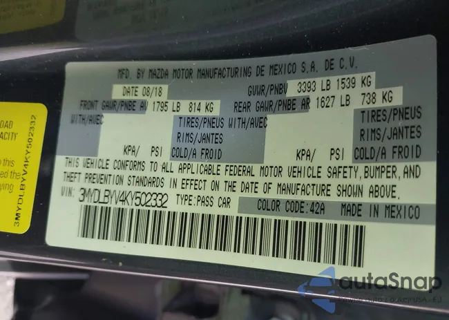 3MYDLBYV4KY502332: 43398991