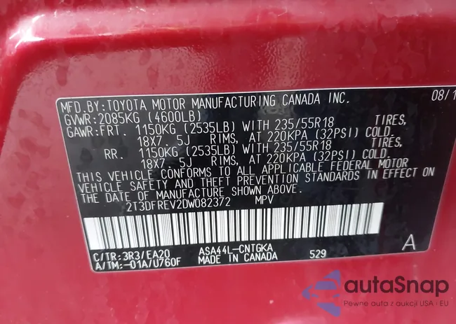 2T3DFREV2DW082372: 43399081