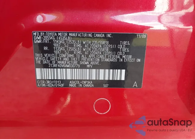 2T3RF4DV6AW030779: 43398381