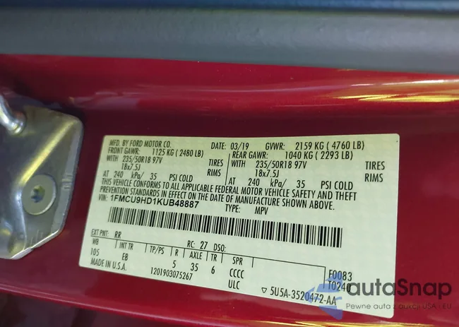 1FMCU9HD1KUB48887: 43399665