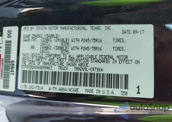 5TFRX5GNXHX099463: 43399670