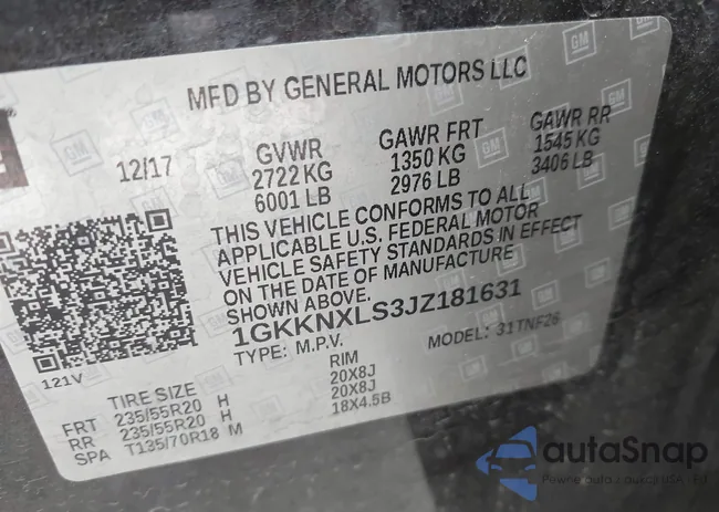 1GKKNXLS3JZ181631: 43399962