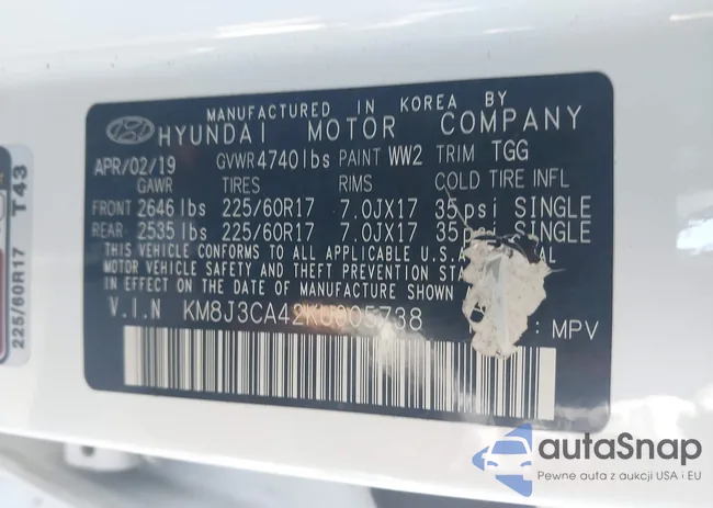 KM8J3CA42KU005738: 43400078