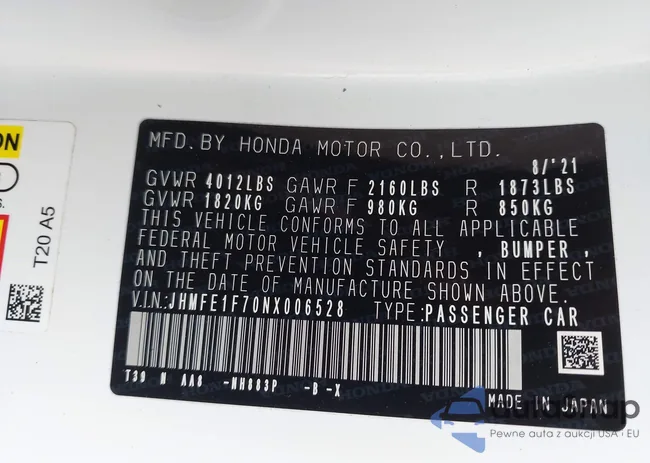 JHMFE1F70NX006528: 43400158